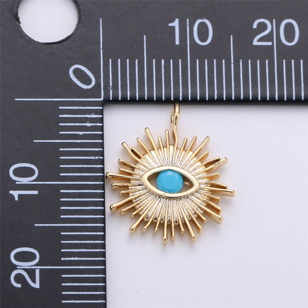 14K Gold Filled Clear CZ Sunburst Evil Eye Pendant | C607