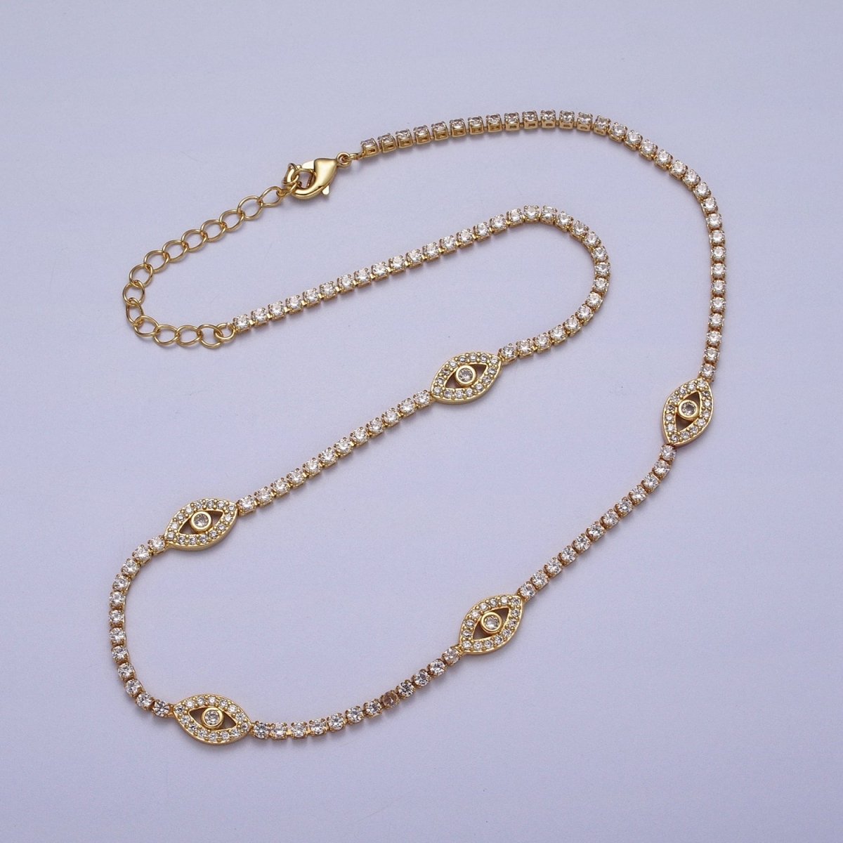 Gold Filled Evil Eye Tennis Chain 14 Inch Choker Necklace in Gold & Silver | WA-1309 WA-1310