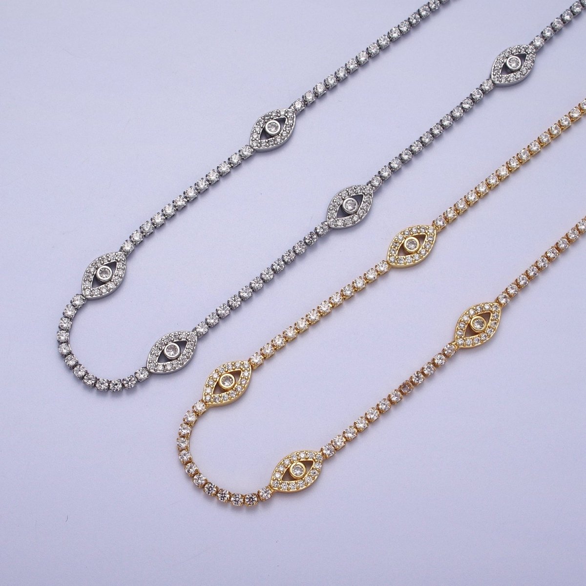 Gold Filled Evil Eye Tennis Chain 14 Inch Choker Necklace in Gold & Silver | WA-1309 WA-1310