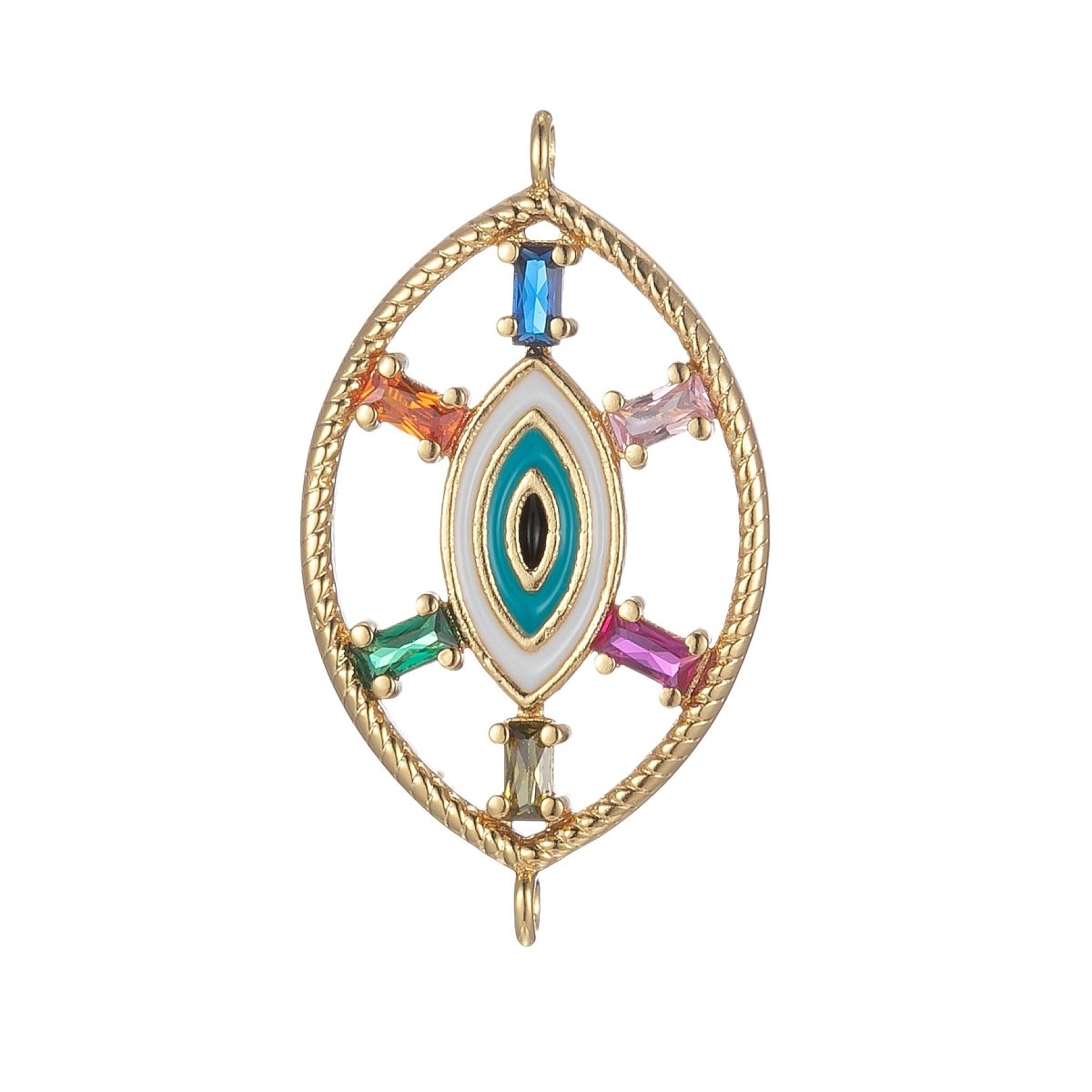 Gold Filled Eye Charm Connector Evil Eye of Ra Protection Amulet Good Luck Bracelet Earring Necklace Link Connector Supply F-872
