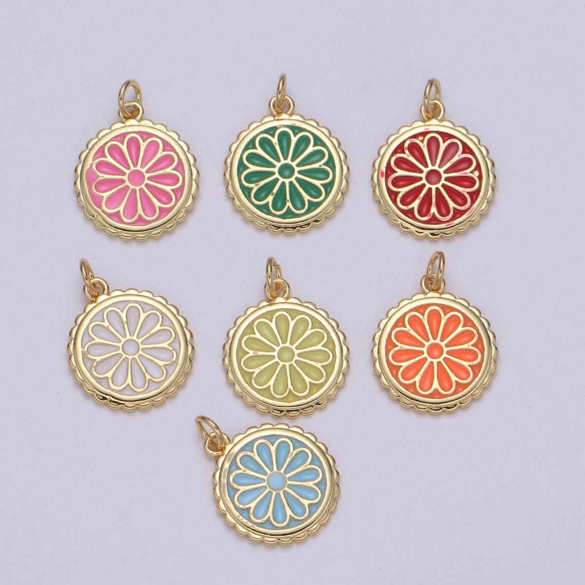 Gold Filled Flower Coin Charm  E-256-E-262