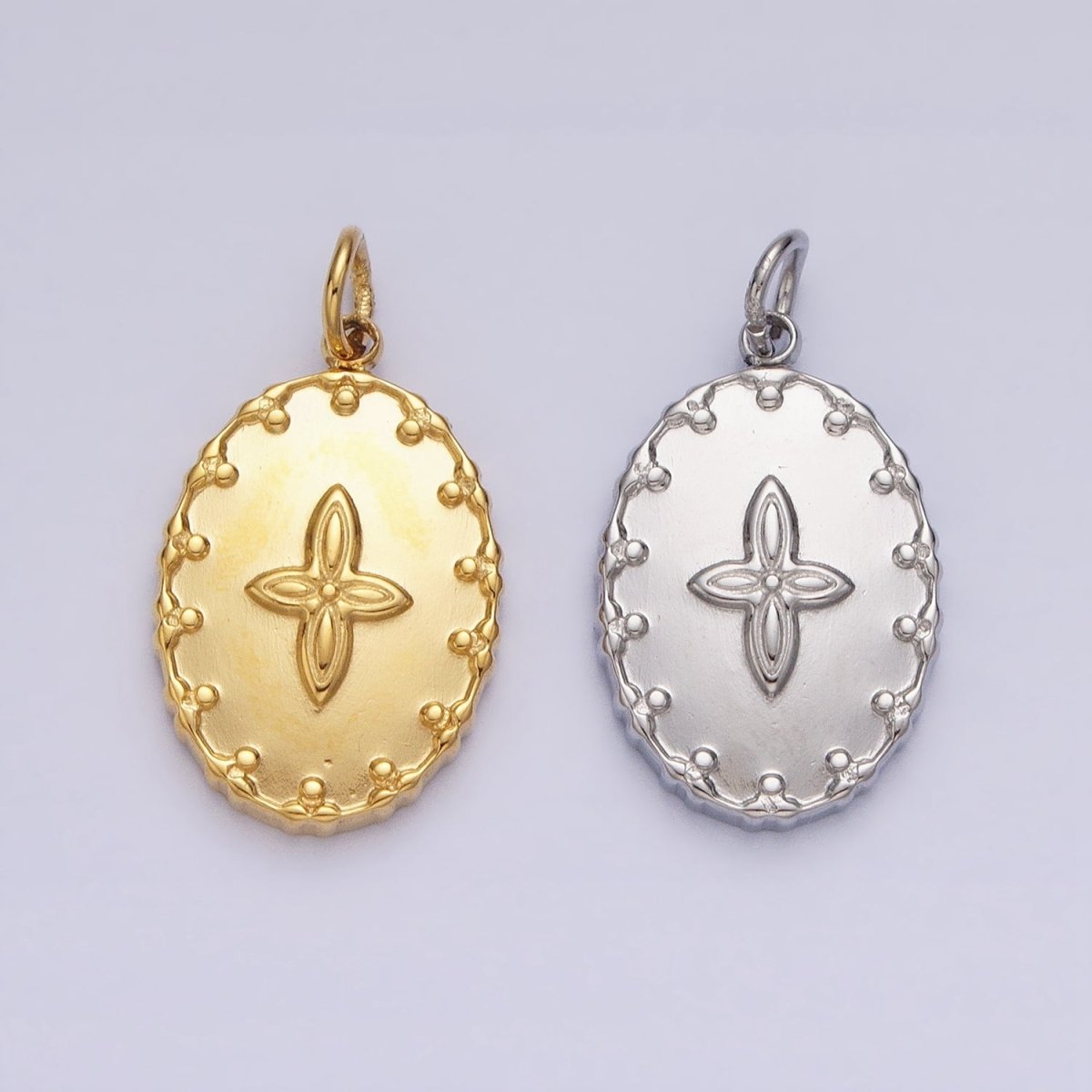 Gold Filled Four-Leaf Petal Flower Artisan Oval Add-On Charm in Gold & Silver | AC595 AC596