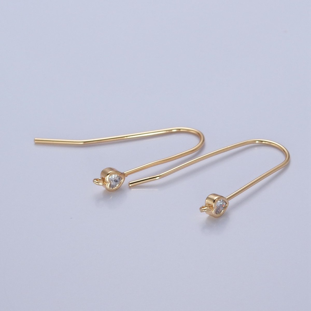 Gold Filled French Hook Earrings, Geometric Marquise Heart Baguette Oval Square Star Round CZ Cubic Zirconia Fish Hook Earrings with Open Link Loop for Earrings Making L-802~L-808