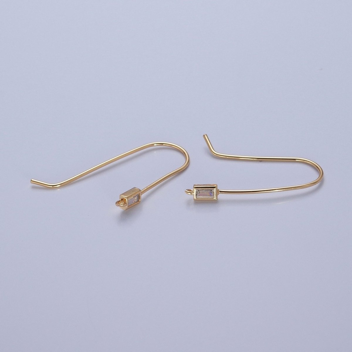 Gold Filled French Hook Earrings, Geometric Marquise Heart Baguette Oval Square Star Round CZ Cubic Zirconia Fish Hook Earrings with Open Link Loop for Earrings Making L-802~L-808