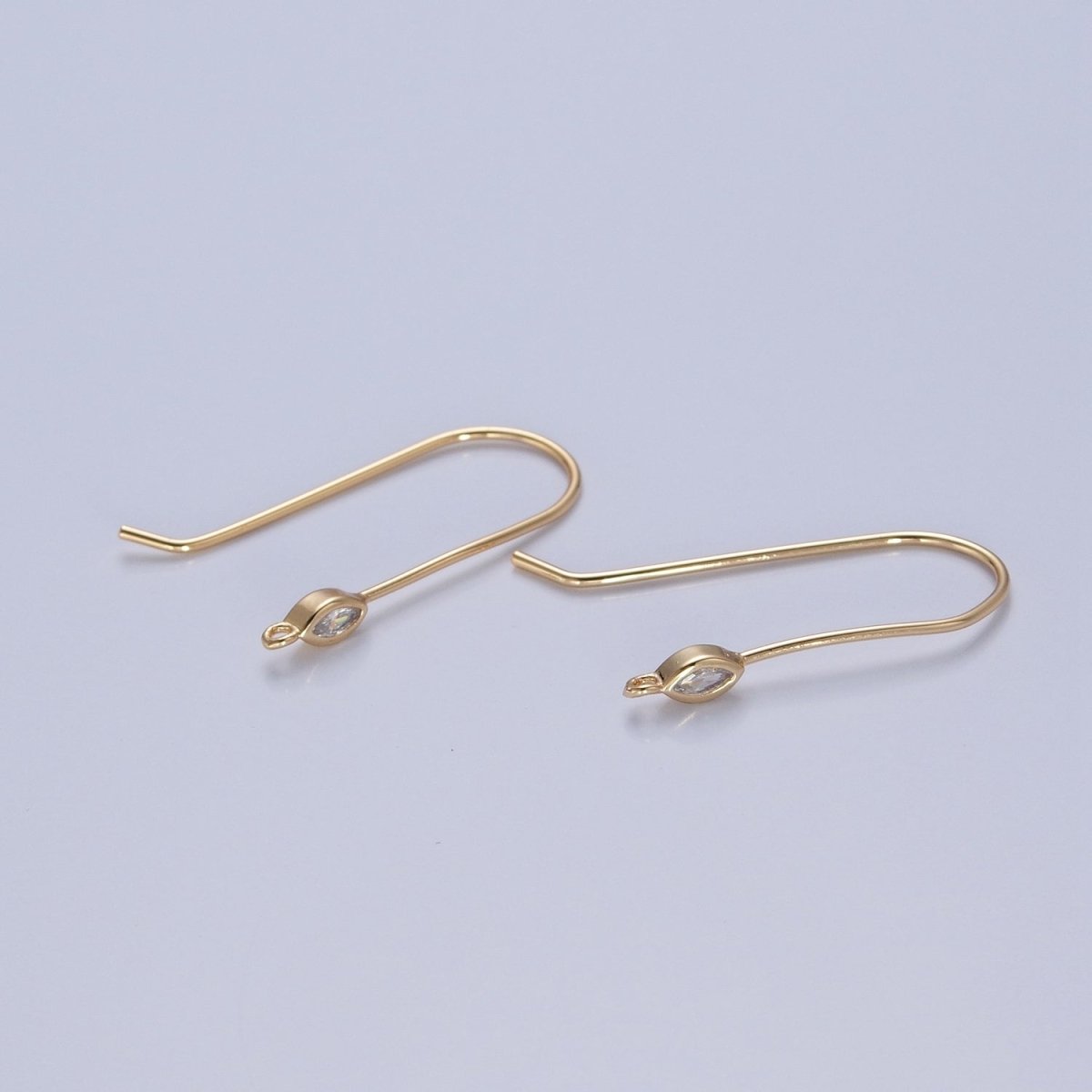 Gold Filled French Hook Earrings, Geometric Marquise Heart Baguette Oval Square Star Round CZ Cubic Zirconia Fish Hook Earrings with Open Link Loop for Earrings Making L-802~L-808