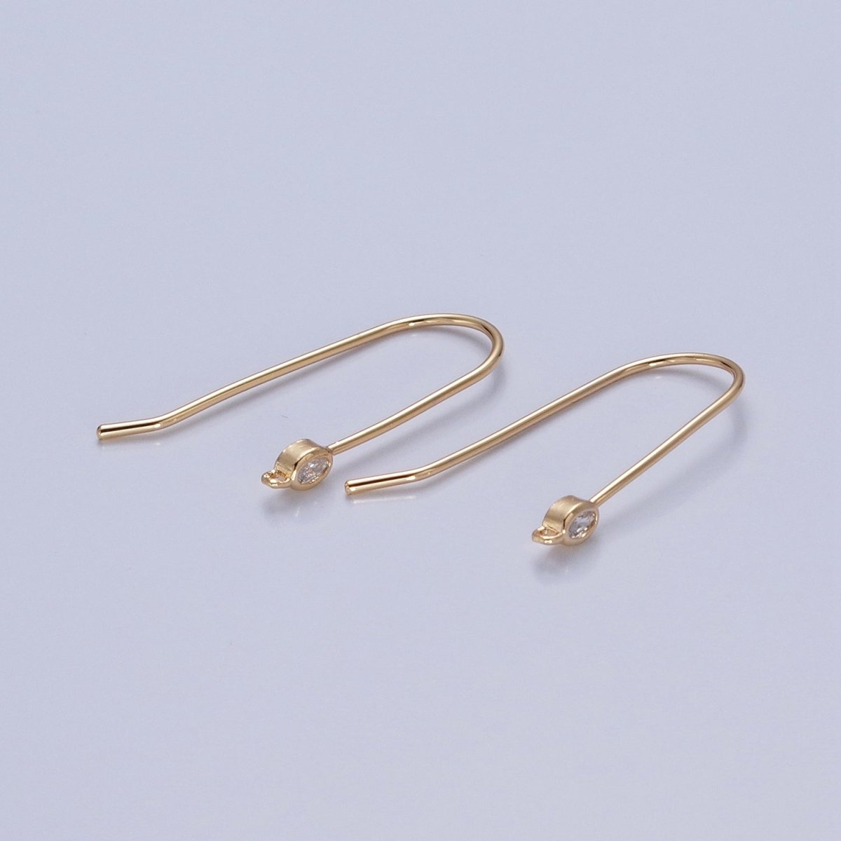 Gold Filled French Hook Earrings, Geometric Marquise Heart Baguette Oval Square Star Round CZ Cubic Zirconia Fish Hook Earrings with Open Link Loop for Earrings Making L-802~L-808