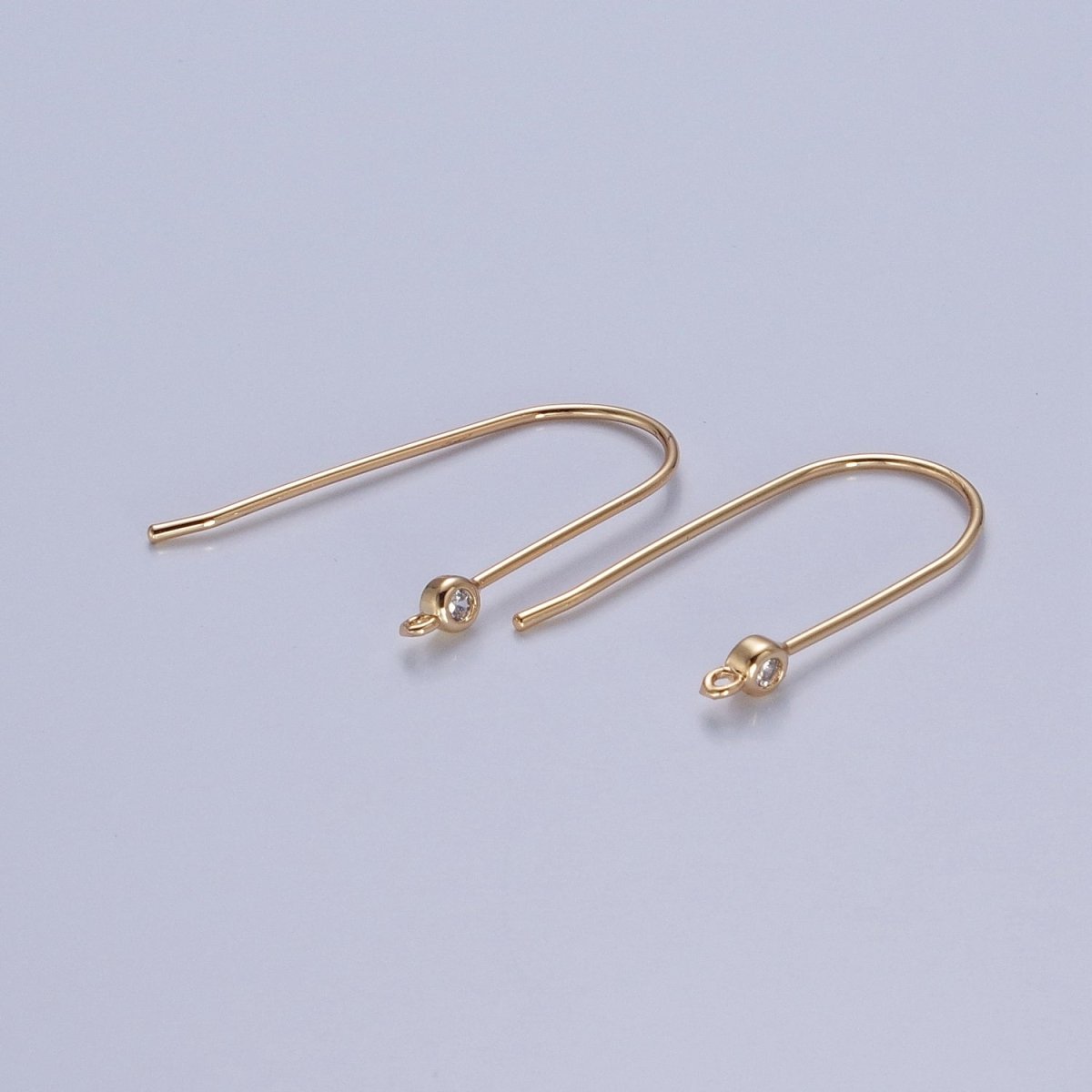 Gold Filled French Hook Earrings, Geometric Marquise Heart Baguette Oval Square Star Round CZ Cubic Zirconia Fish Hook Earrings with Open Link Loop for Earrings Making L-802~L-808