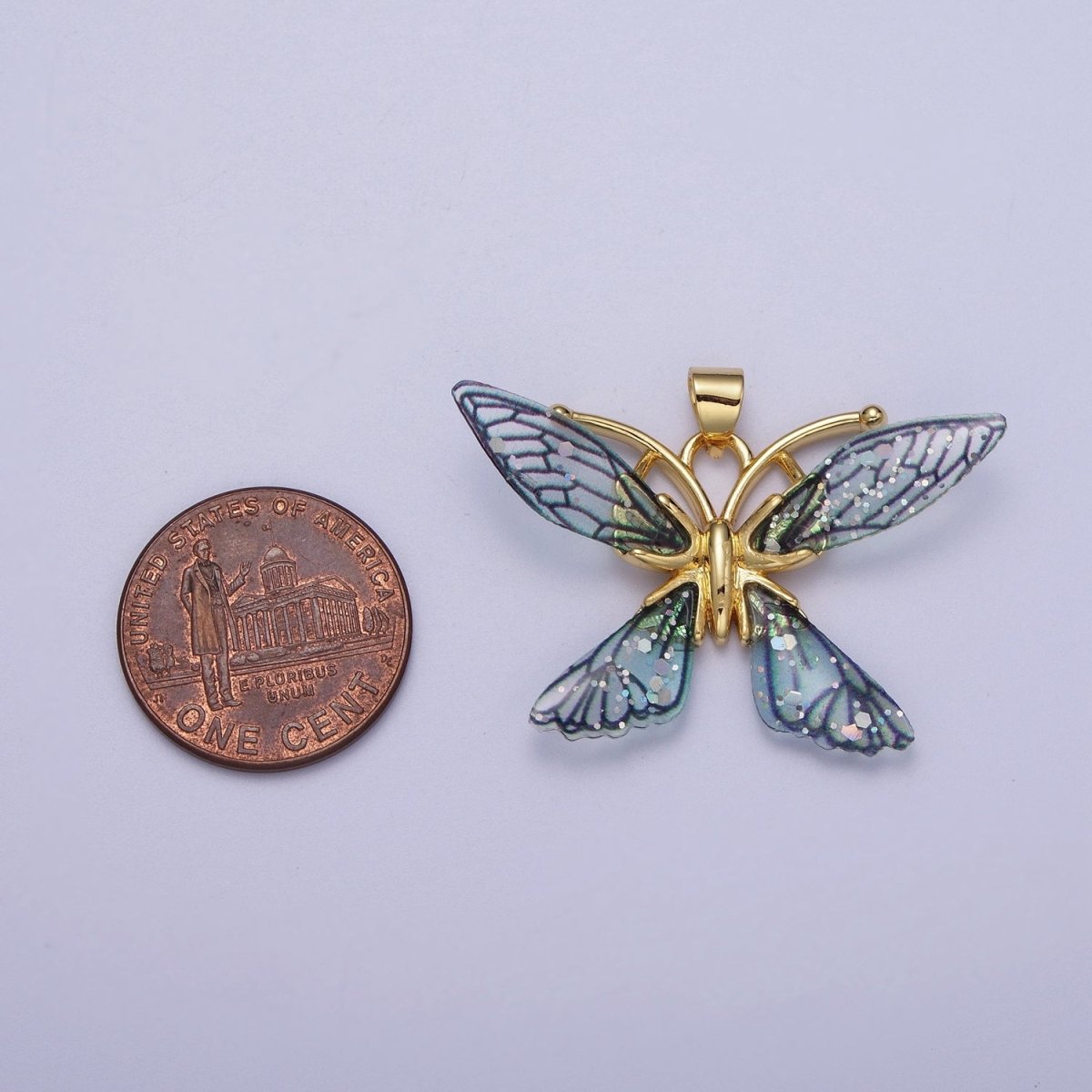 Gold Filled Fuchsia, Blue Fairy Butterfly Pendant  I-089 I-092