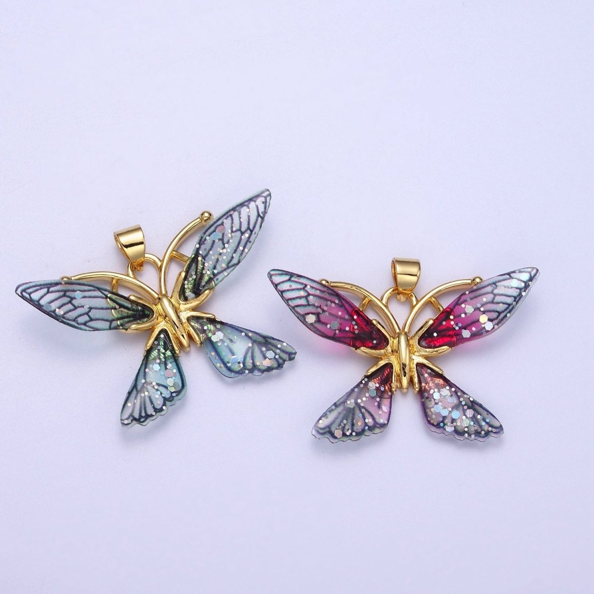Gold Filled Fuchsia, Blue Fairy Butterfly Pendant  I-089 I-092