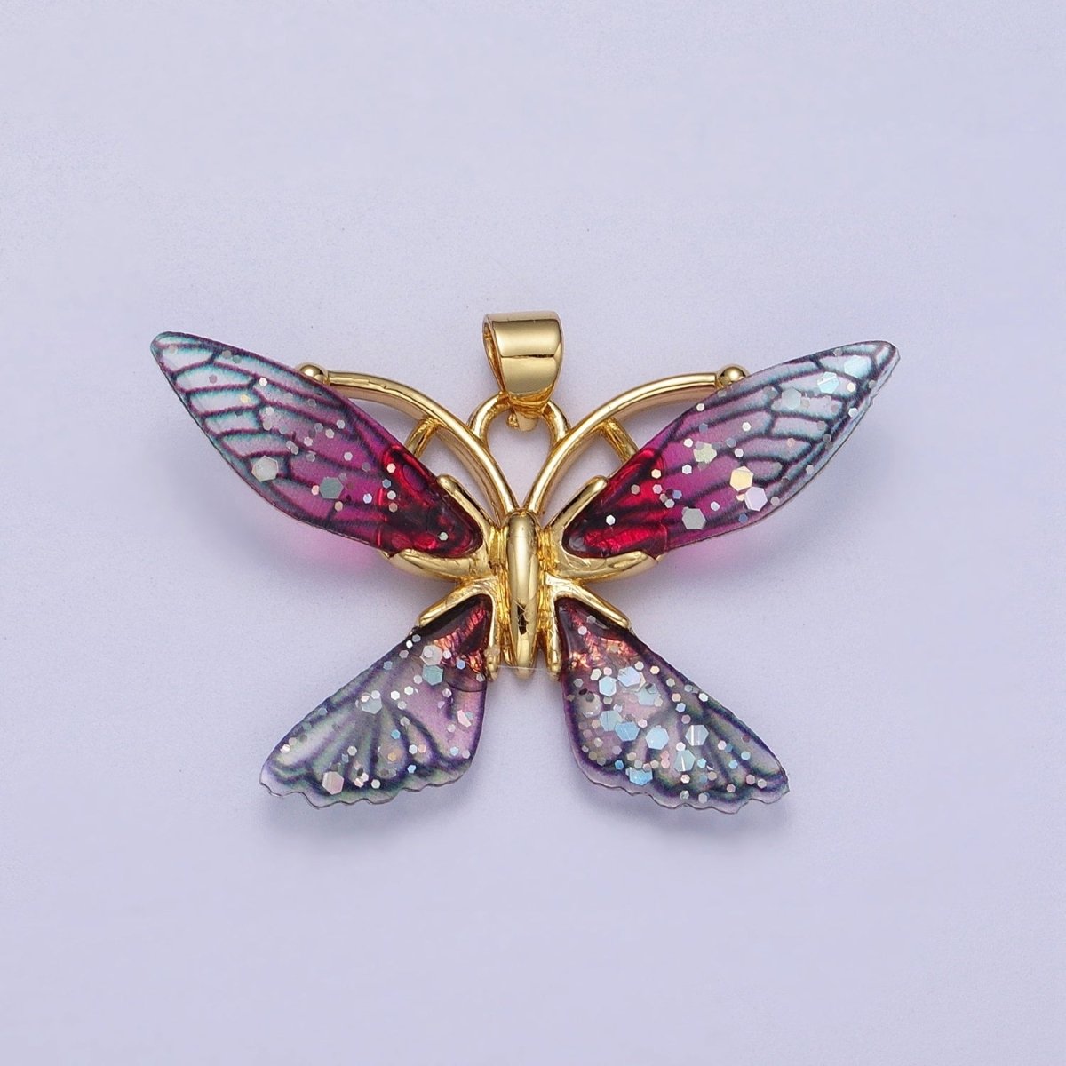 Gold Filled Fuchsia, Blue Fairy Butterfly Pendant  I-089 I-092