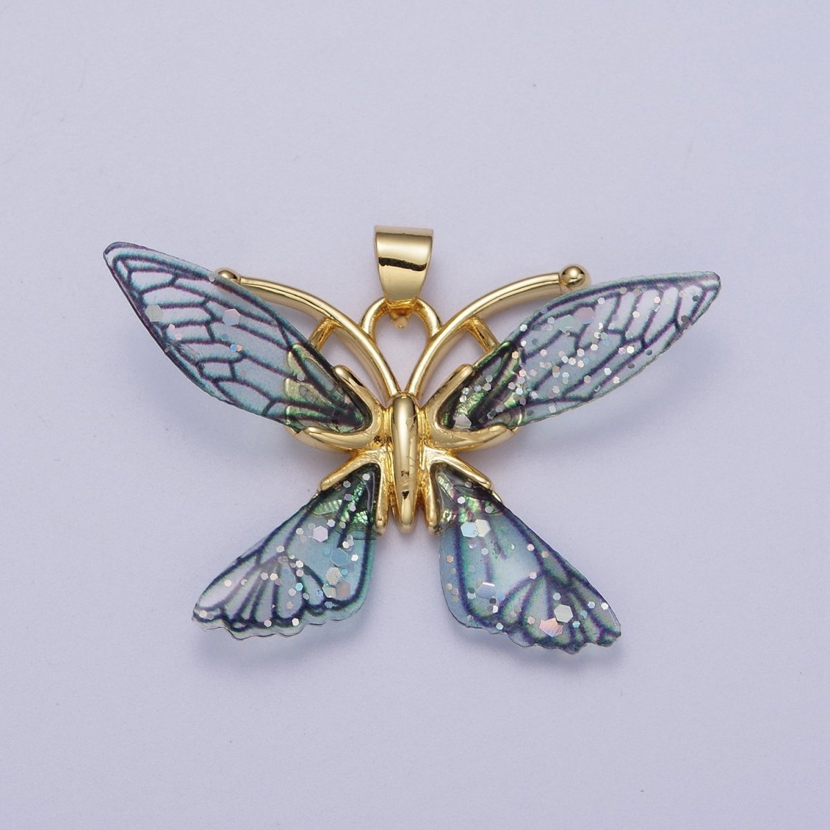 Gold Filled Fuchsia, Blue Fairy Butterfly Pendant  I-089 I-092