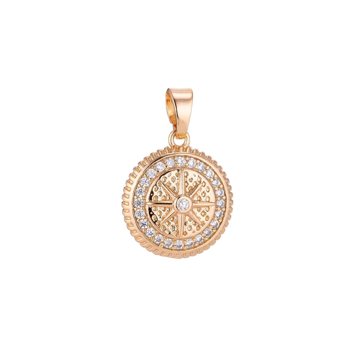 Gold Filled Gold / Pinky Gold Star, Compass, Traveler, Cubic Zirconia Necklace Pendant Charm Bails Findings for Jewelry Making H-024