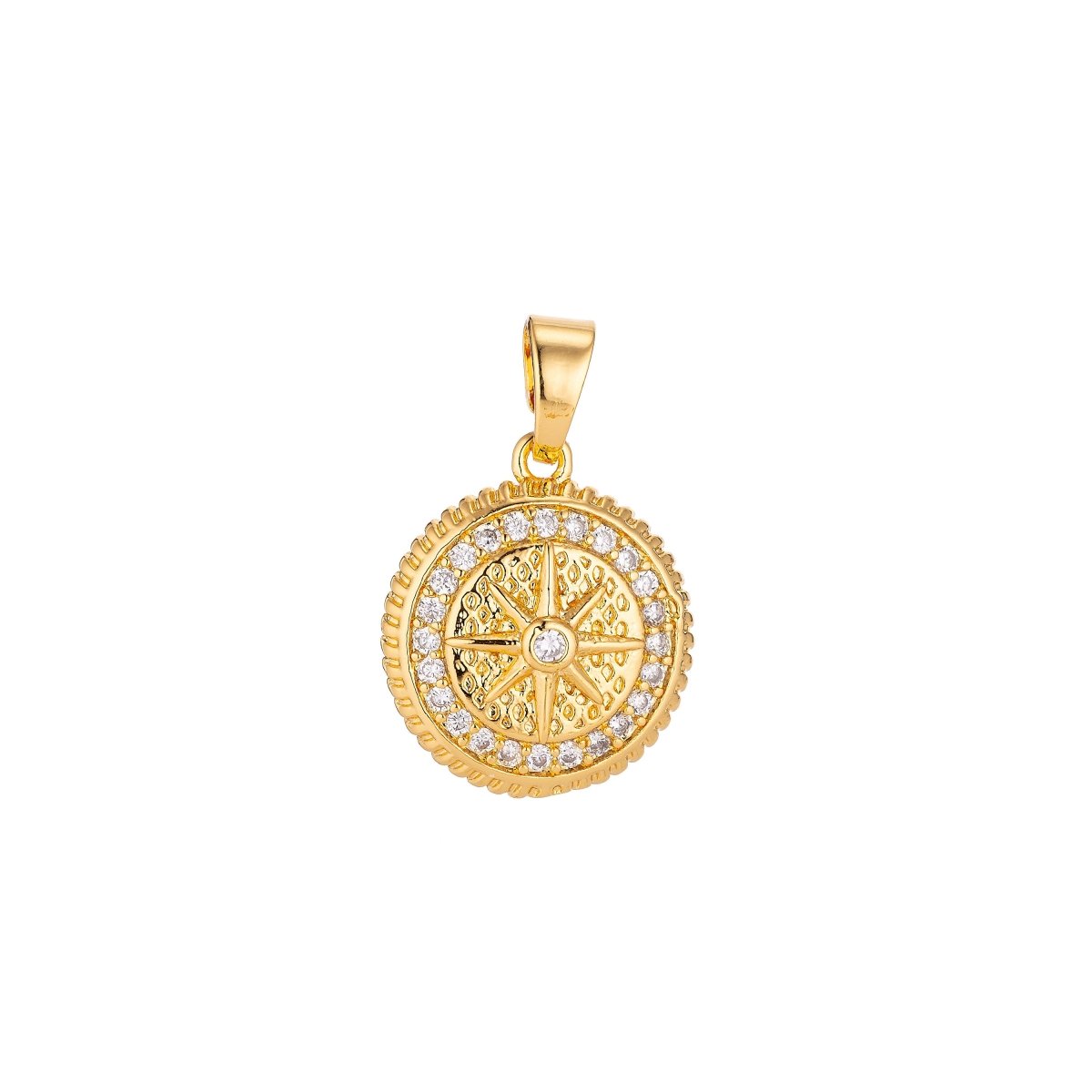 Gold Filled Gold / Pinky Gold Star, Compass, Traveler, Cubic Zirconia Necklace Pendant Charm Bails Findings for Jewelry Making H-024