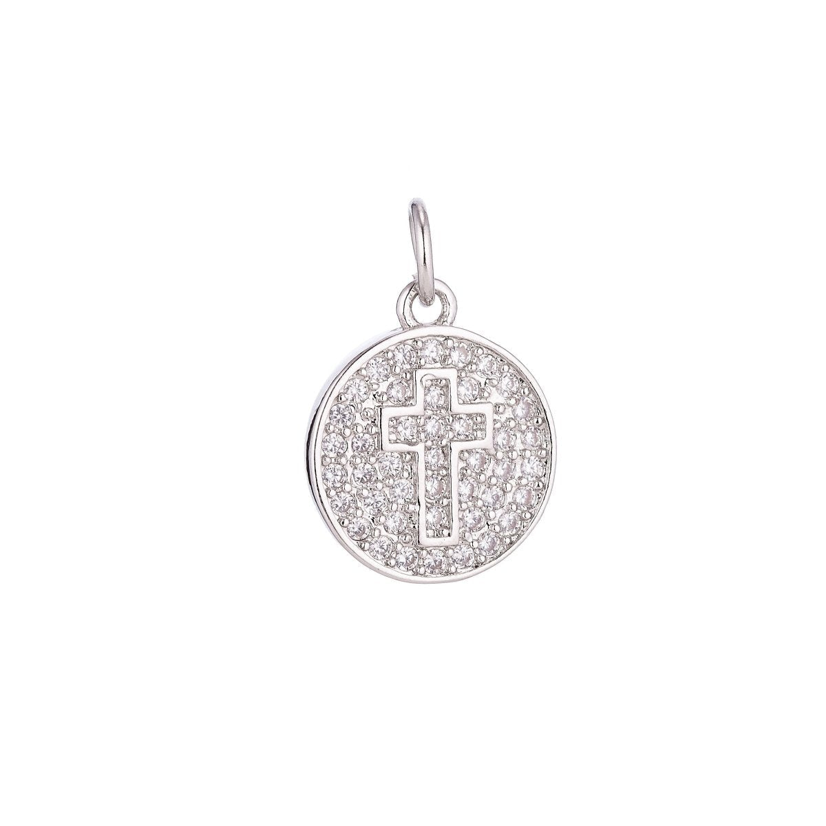 Gold Filled Gorgeous Religious Christian Jesus Cross Medallion Cubic Zirconia Necklace Pendant Bracelet Earring Charm for Jewelry Making C-068