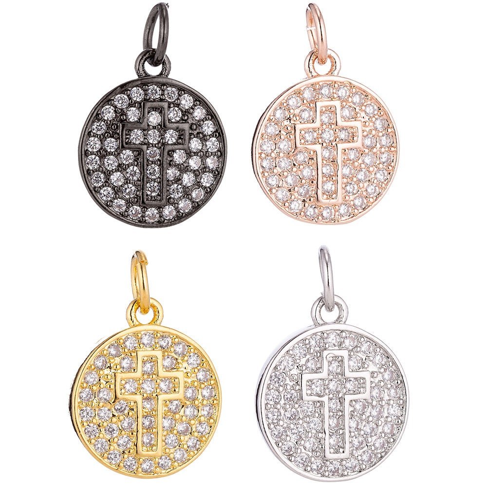 Gold Filled Gorgeous Religious Christian Jesus Cross Medallion Cubic Zirconia Necklace Pendant Bracelet Earring Charm for Jewelry Making C-068