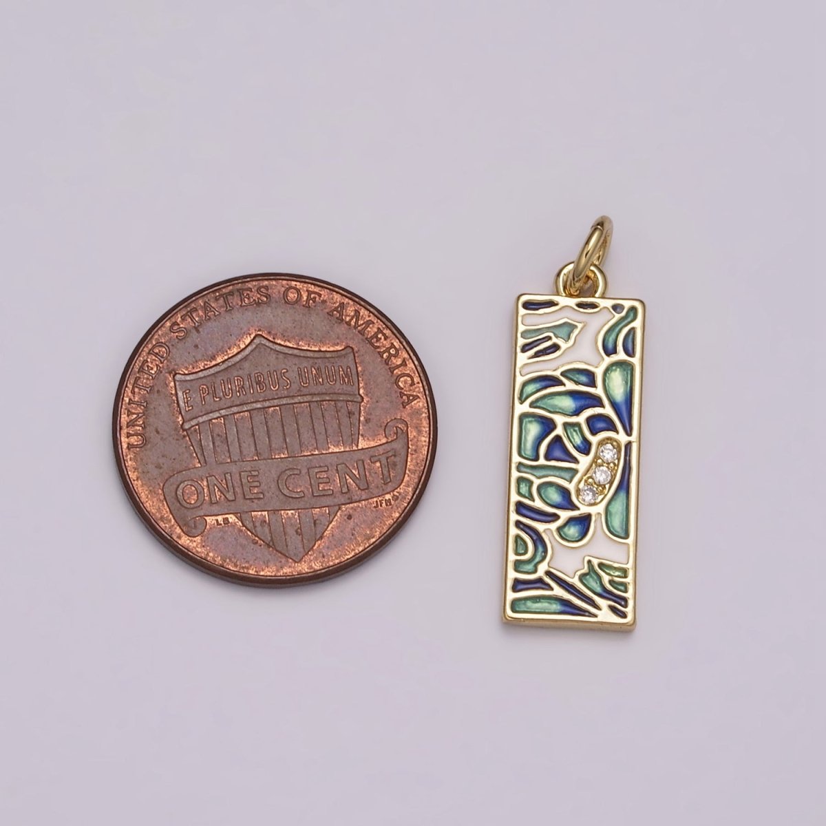 Gold Filled Green Blue Enamel Flower Tag Charm in Gold & Silver | M-933 C-331