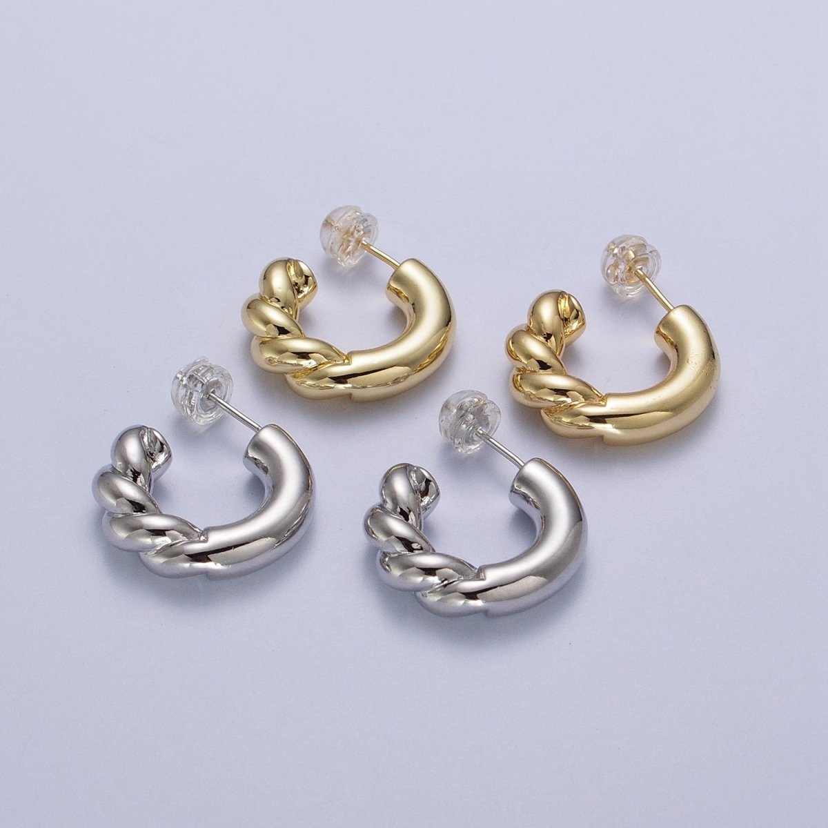 Gold Filled Half Twist Croissant Gold / Silver 20mm C Shaped Hoops Stud Earrings | AD-108 AD-109