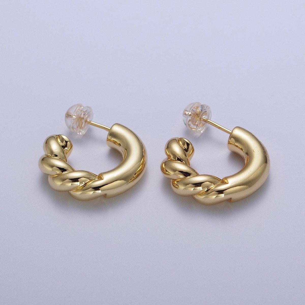 Gold Filled Half Twist Croissant Gold / Silver 20mm C Shaped Hoops Stud Earrings | AD-108 AD-109