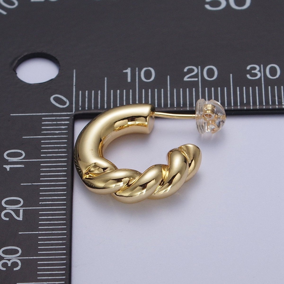 Gold Filled Half Twist Croissant Gold / Silver 20mm C Shaped Hoops Stud Earrings | AD-108 AD-109