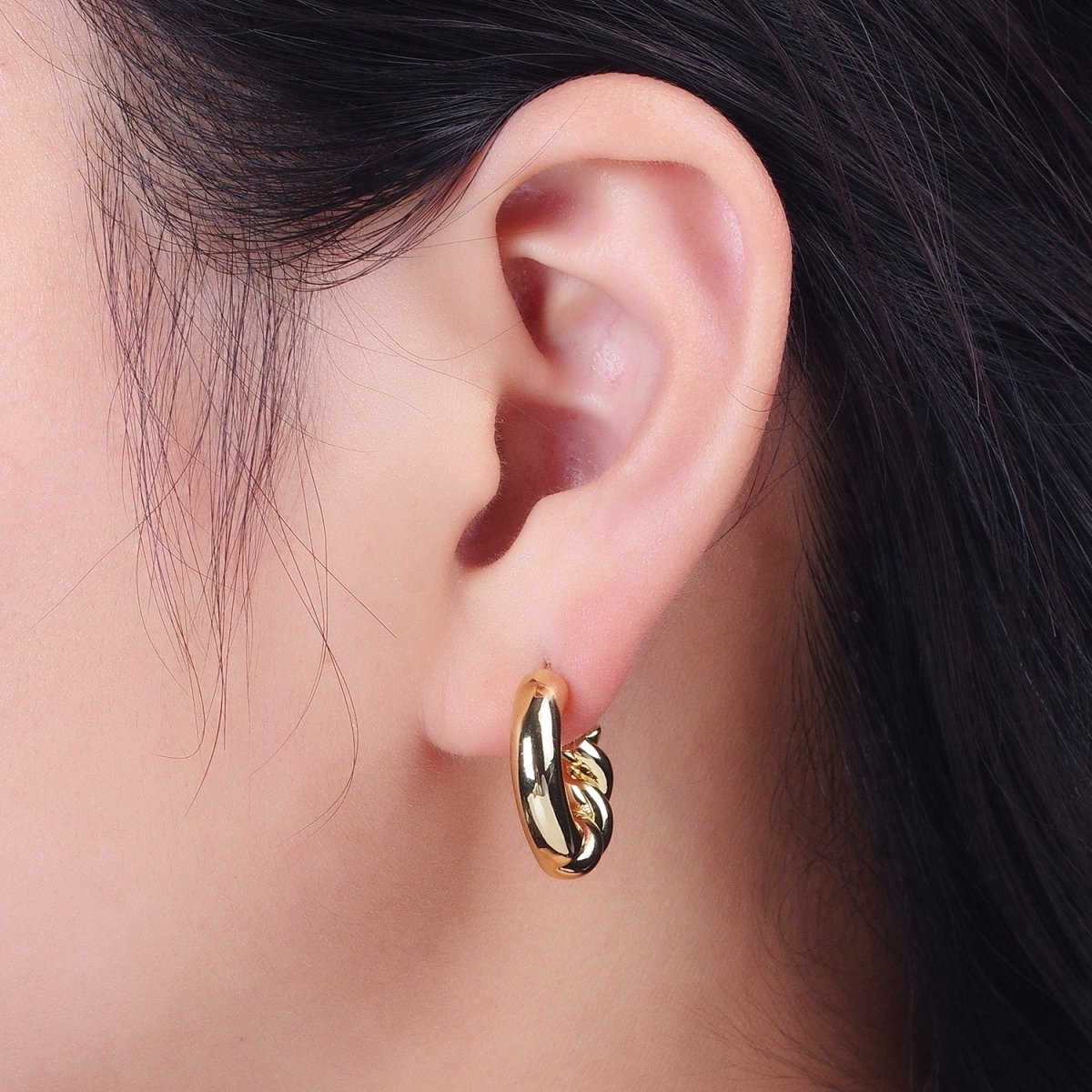 Gold Filled Half Twist Croissant Gold / Silver 20mm C Shaped Hoops Stud Earrings | AD-108 AD-109