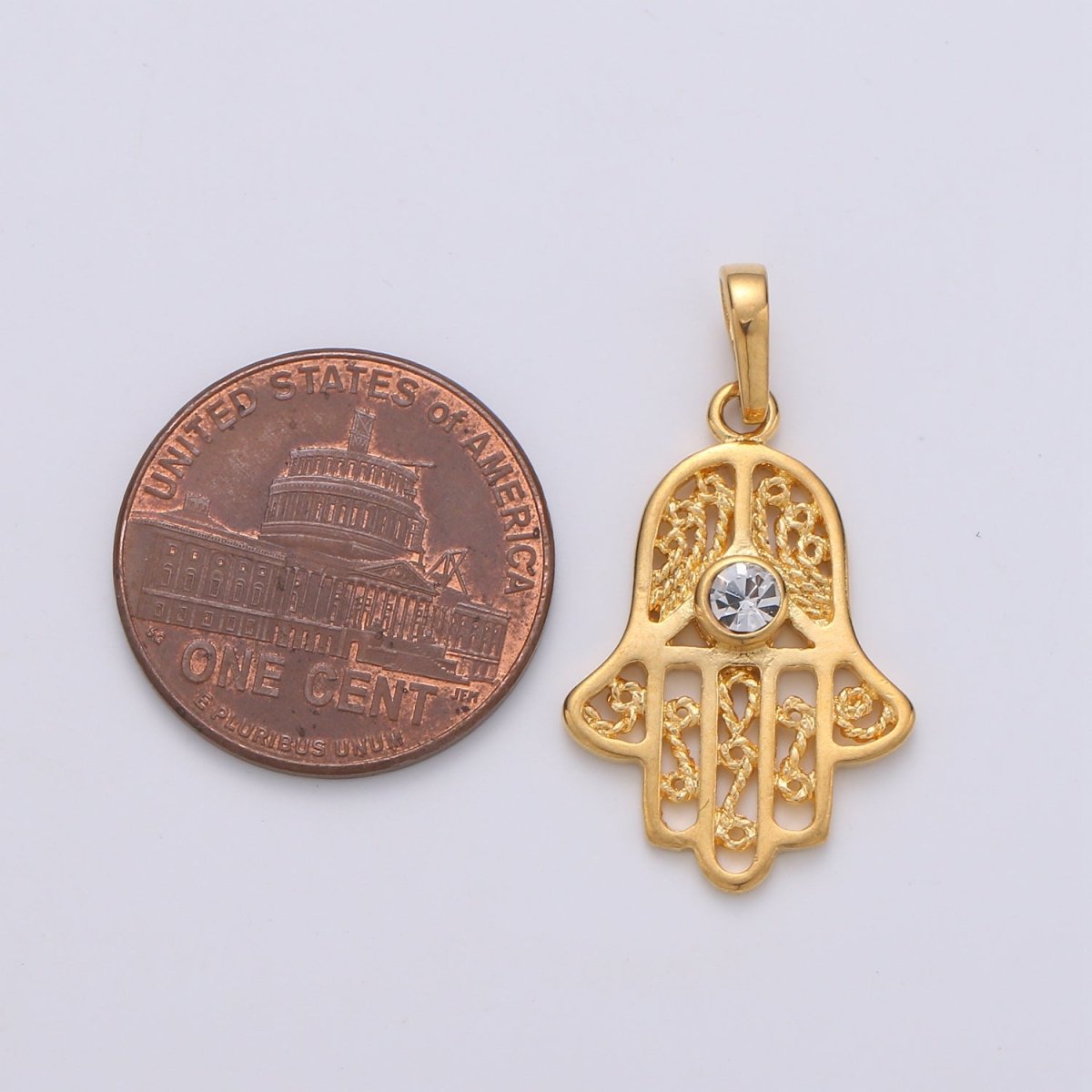 Gold Filled Hamsa Hand Pendant Hand of Fatimah Charm J-071 - DLUXCA