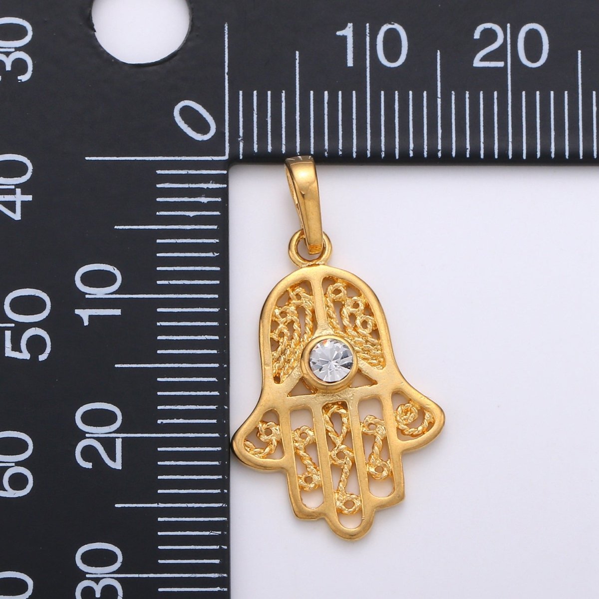 Gold Filled Hamsa Hand Pendant Hand of Fatimah Charm J-071 - DLUXCA