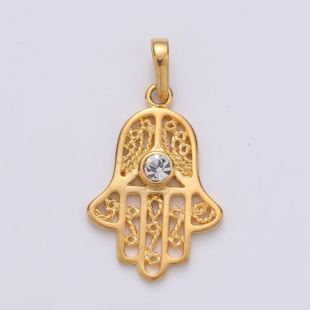 Gold Filled Hamsa Hand Pendant Hand of Fatimah Charm J-071 - DLUXCA