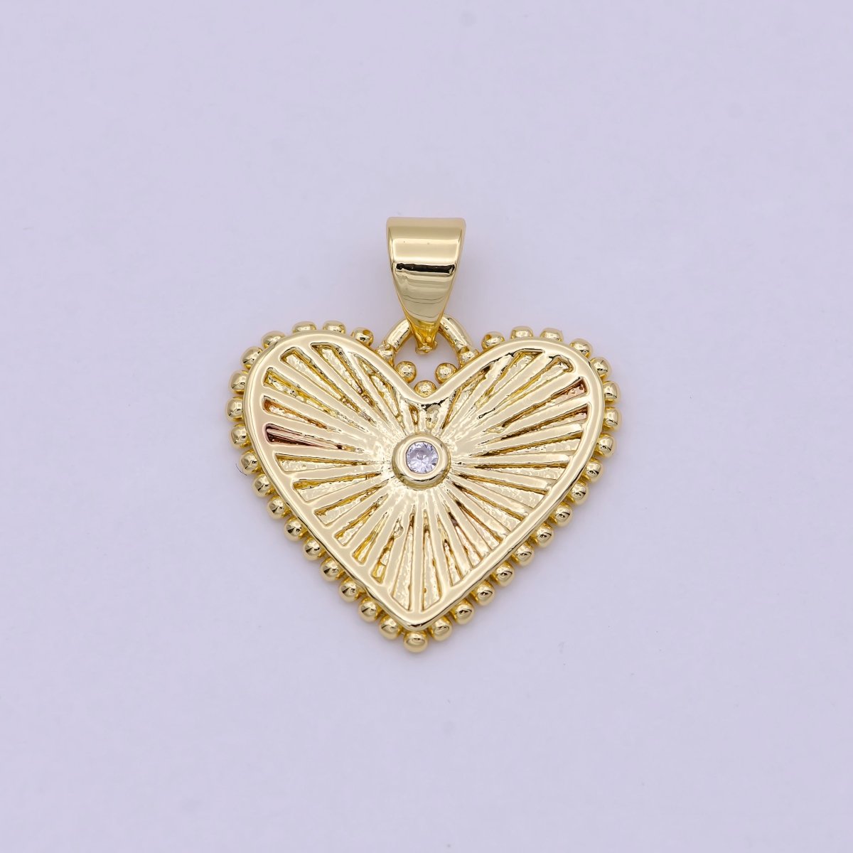 Gold Filled Heart Pendant Medallion, Heart Charm, Valentine Love Pendant Sunburst with Beaded Edges H-427 - DLUXCA