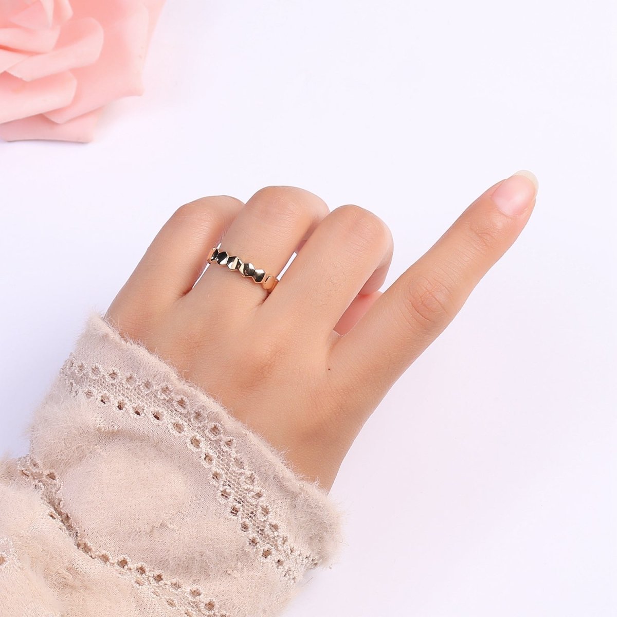 Gold Filled Hexagon Band Adjustable Ring O-322 - DLUXCA