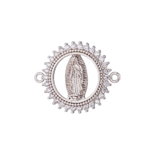 Gold Filled Holy Mother Mary Blessed Virgin Mother of Jesus Religious Cubic Zirconia Bracelet Charm Finding CONNECTOR For Jewelry Making | F-248 - DLUXCA