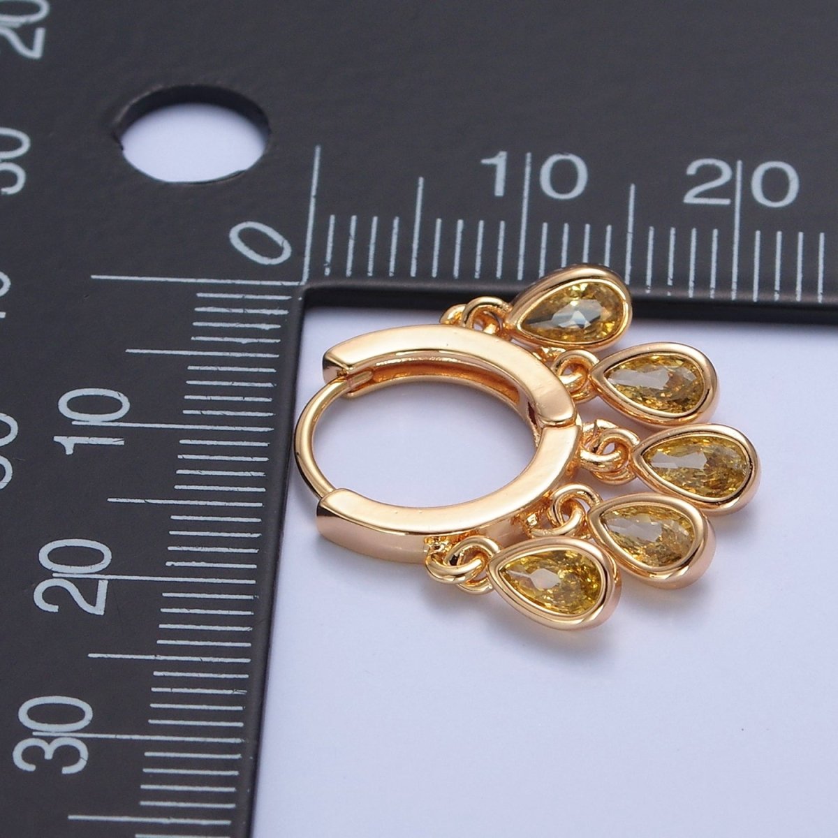 Gold Filled Huggie Earring with Tear Drop CZ Dangle Charm T-481