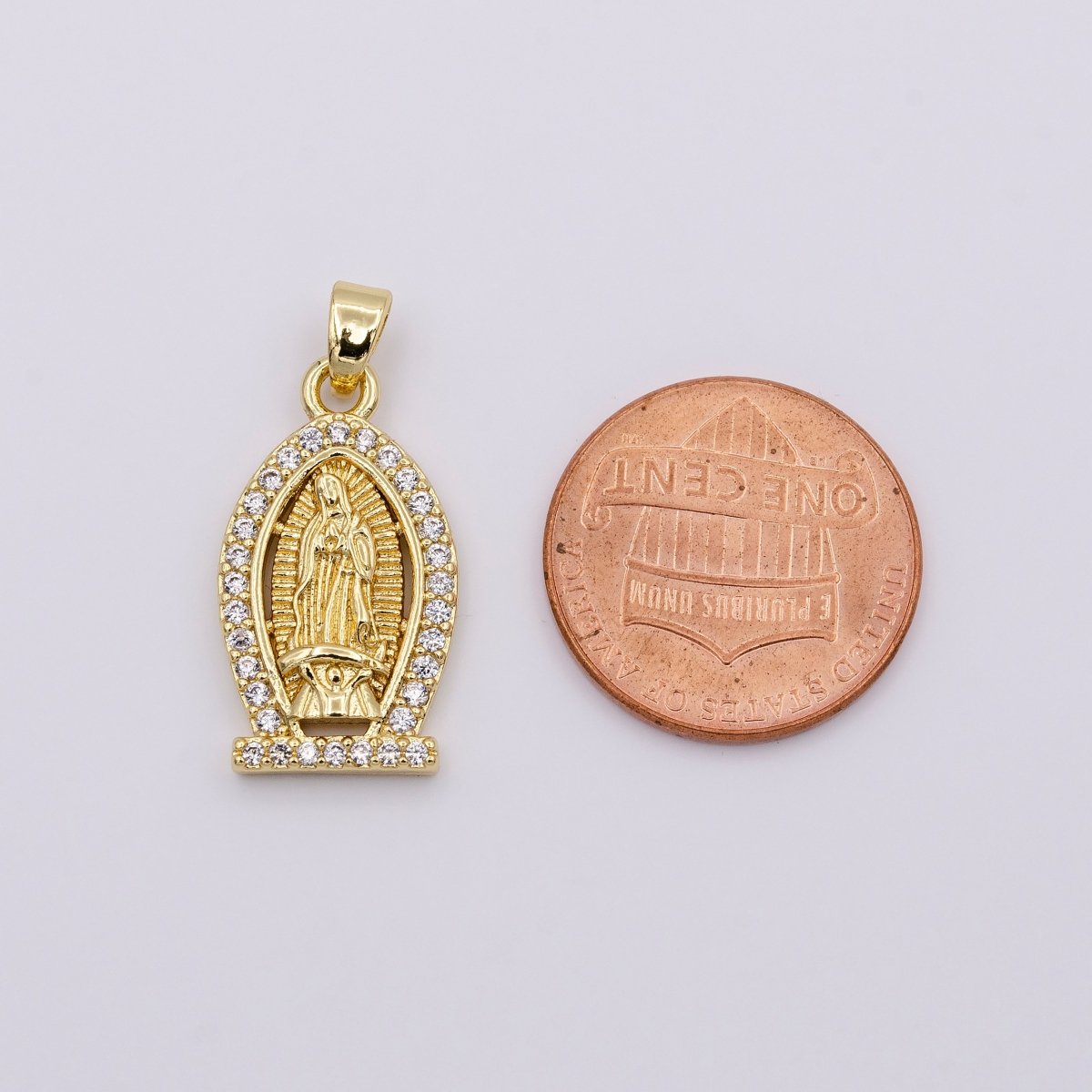 Gold Filled Lady Guadalupe Virgin Mary Medallion Pendant Micro Pave Religious Jewelry Supply AA432 AA433