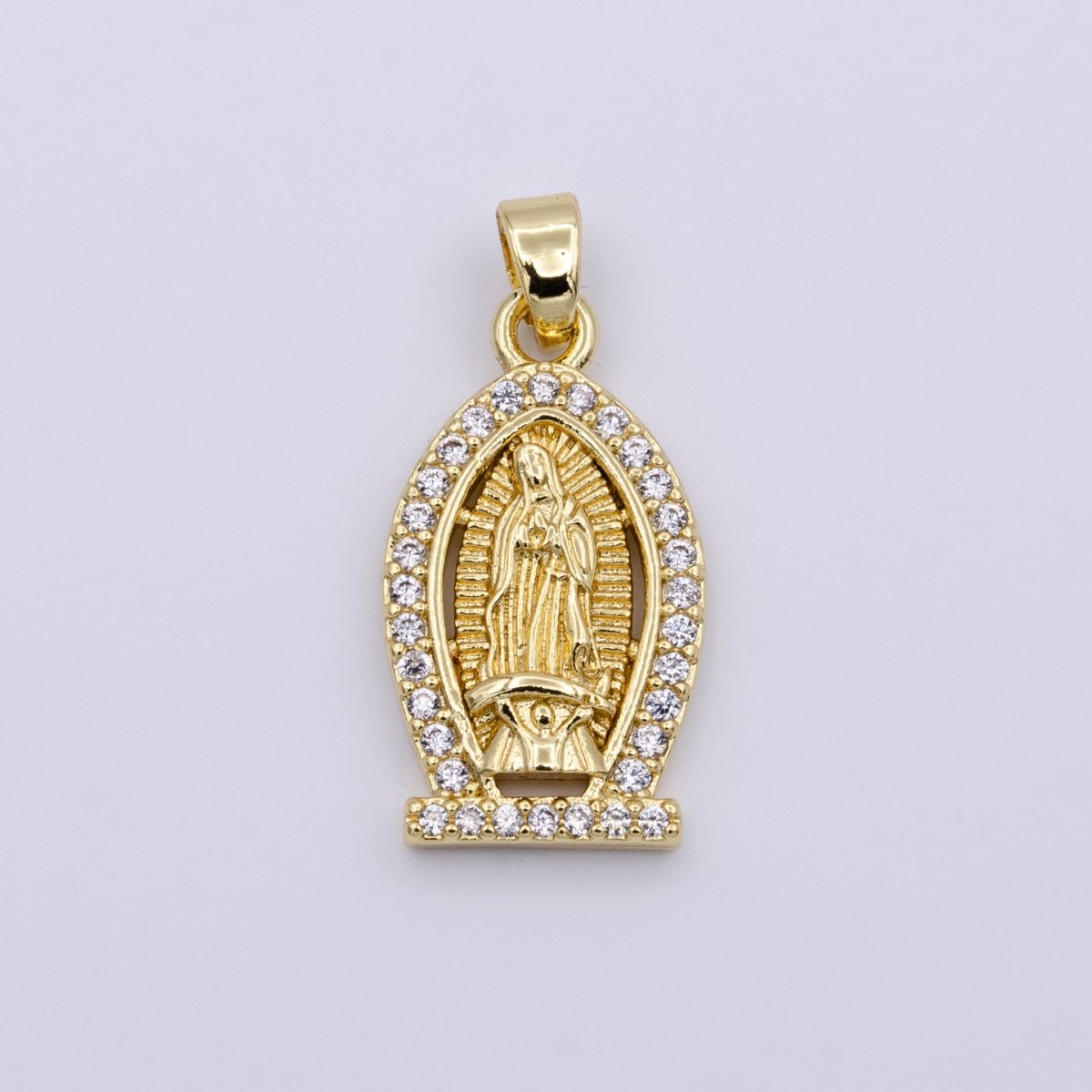 Gold Filled Lady Guadalupe Virgin Mary Medallion Pendant Micro Pave Religious Jewelry Supply AA432 AA433