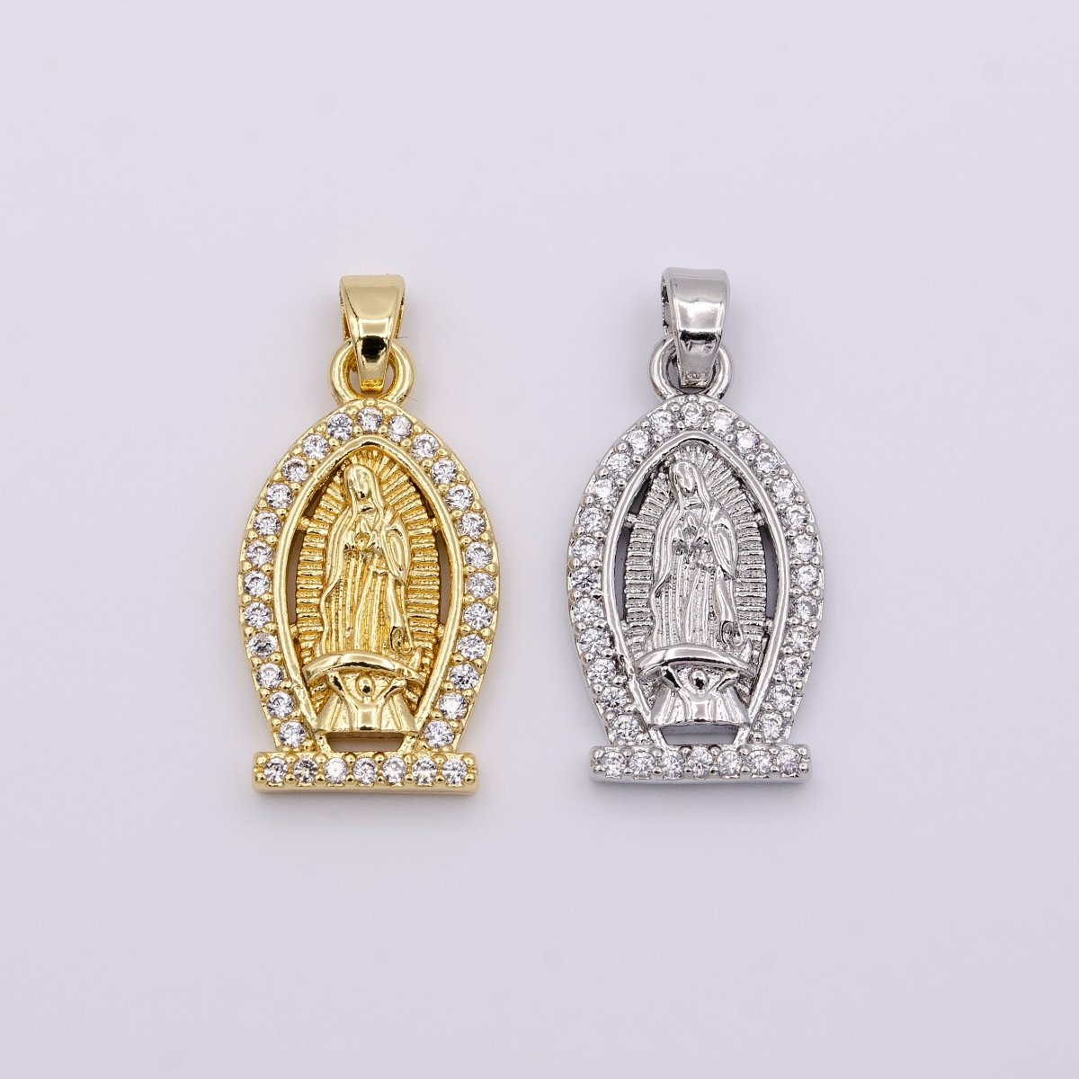 Gold Filled Lady Guadalupe Virgin Mary Medallion Pendant Micro Pave Religious Jewelry Supply AA432 AA433