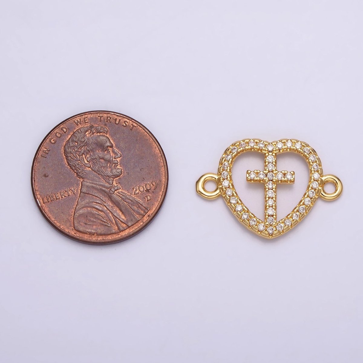 Gold Filled Latin Cross Clear Micro Paved CZ Heart Connector G-650 - DLUXCA