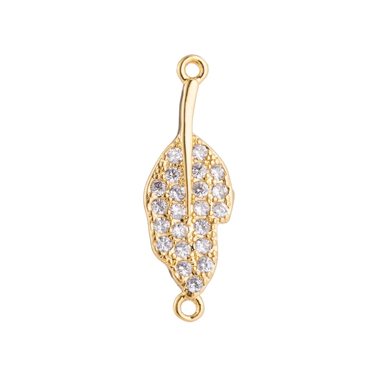 Gold Filled Leaf, Autumn Foliage, Nature Lover, Cubic Zirconia Bracelet Connector Charm, Necklace Pendant, Findings for Jewelry Making F-170 - DLUXCA