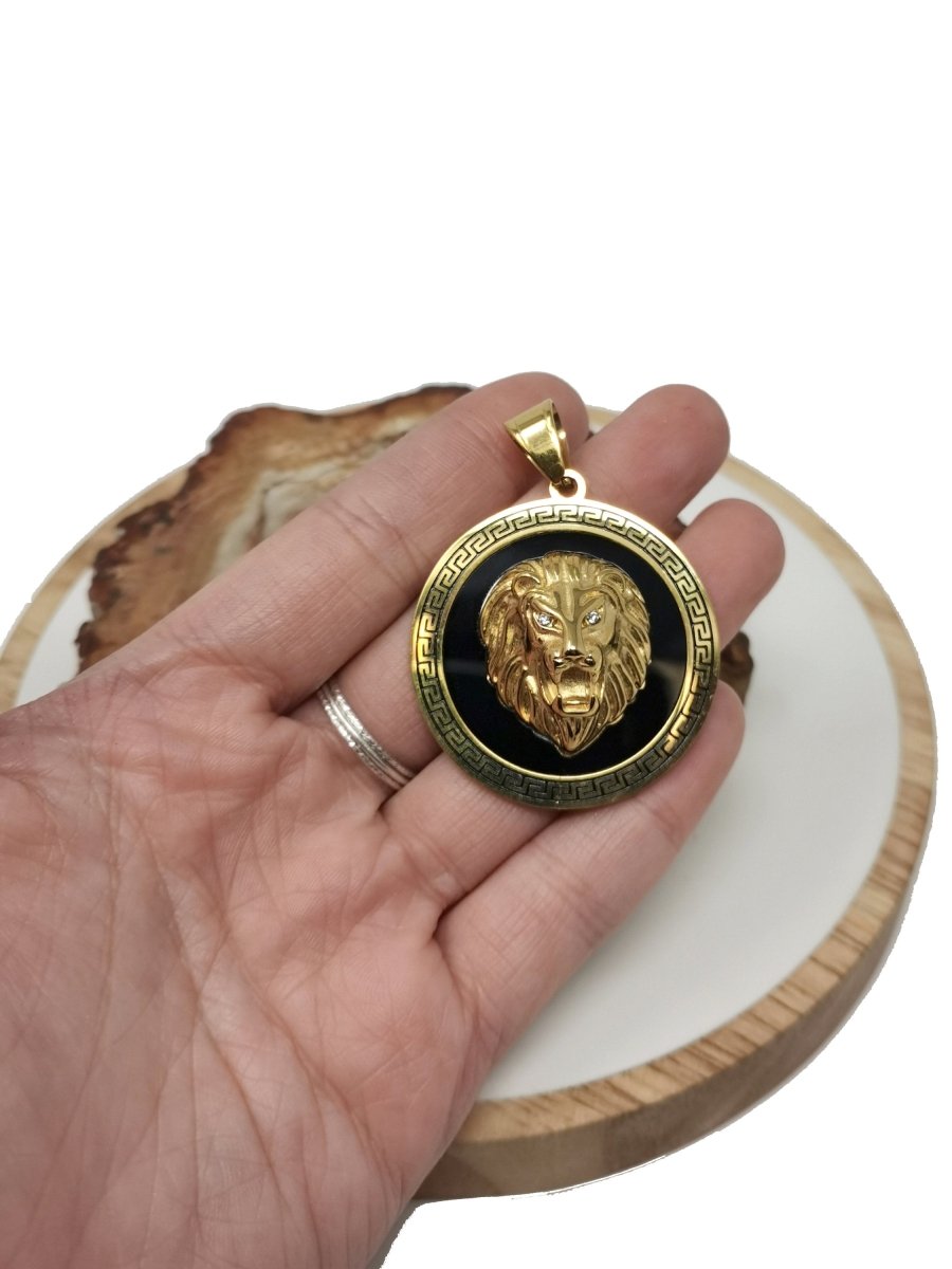 Gold Filled Lion Pendant Medallion pendant necklace, Gold Lion Jewelry in Coin disc Charm Silver medallion Necklace Earring Charm Supply J-754