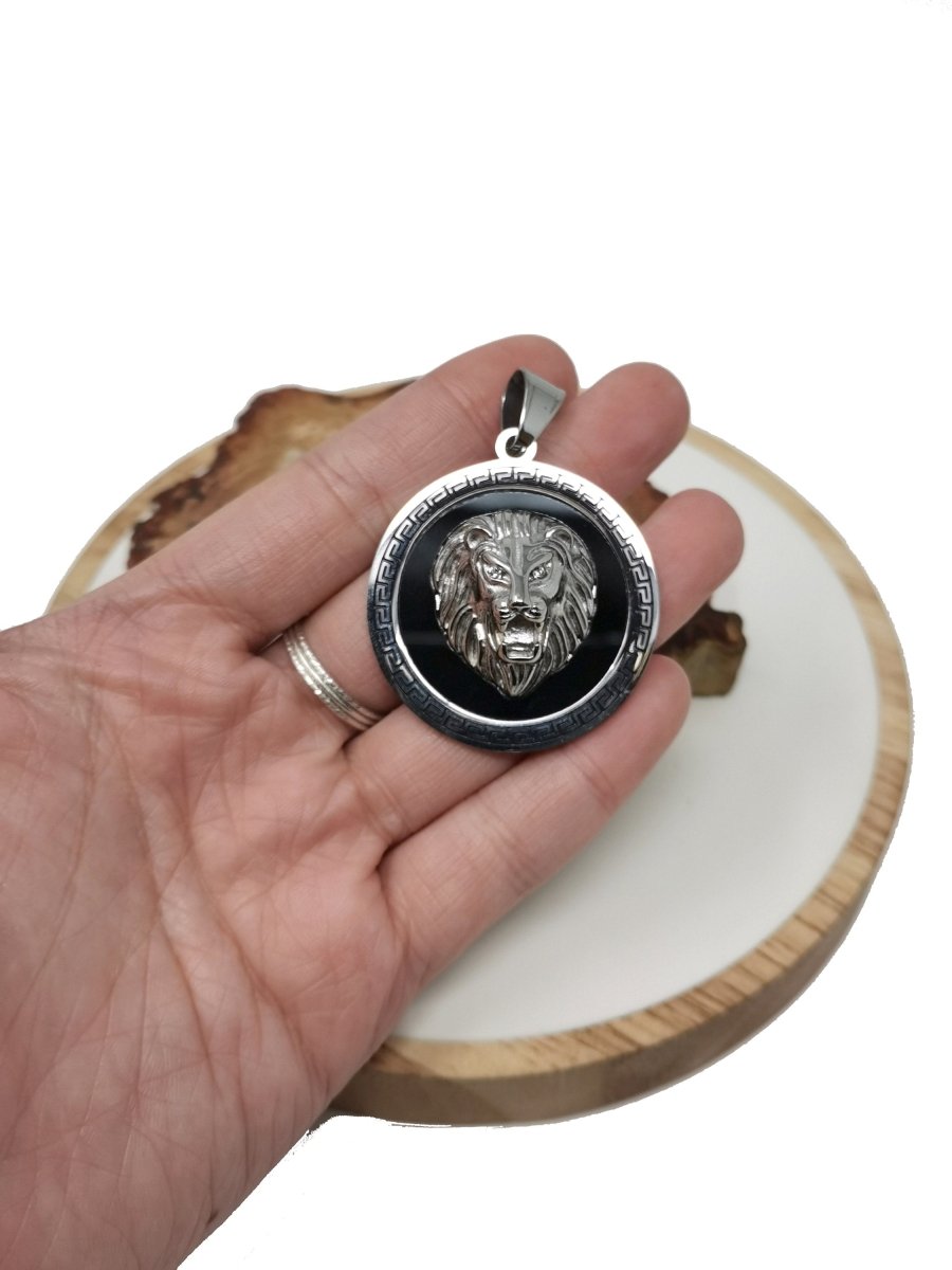 Gold Filled Lion Pendant Medallion pendant necklace, Gold Lion Jewelry in Coin disc Charm Silver medallion Necklace Earring Charm Supply J-754