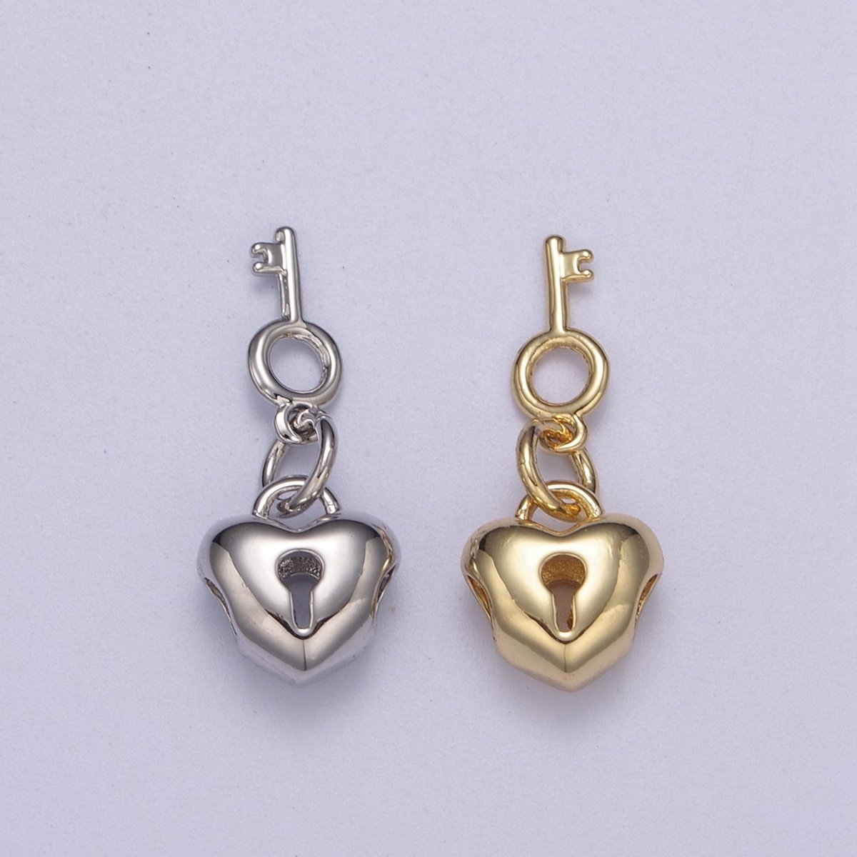 Gold Filled Love Lock, Heart Shaped Bead Padlock with Key Silver Heart Padlock Bead Spacer for Bracelet N-264 N-265