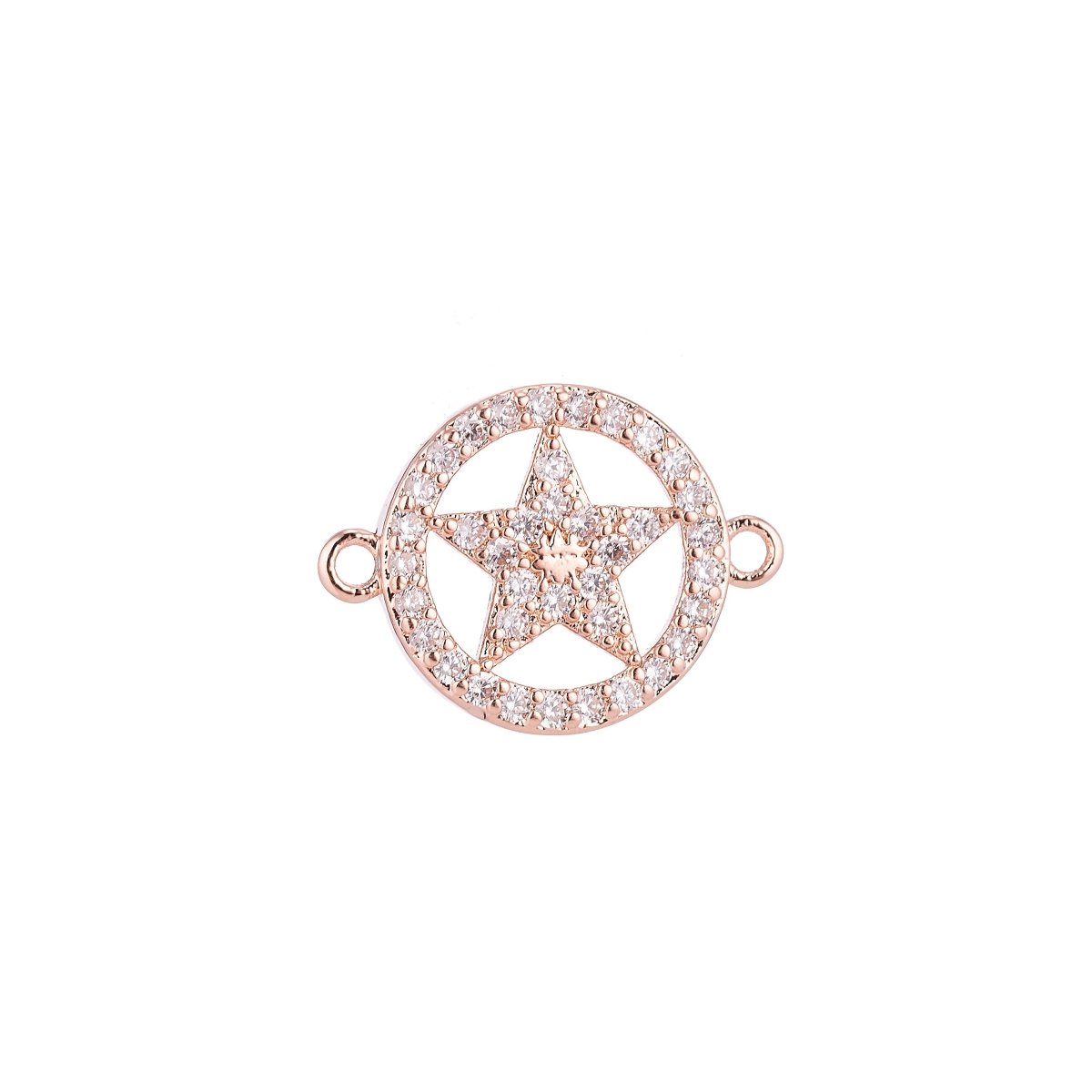 Gold Filled Lovely Elegant Star in Circle Floating Cubic Zirconia Bracelet Charm Necklace Pendant for Jewelry Findings Making, F-035