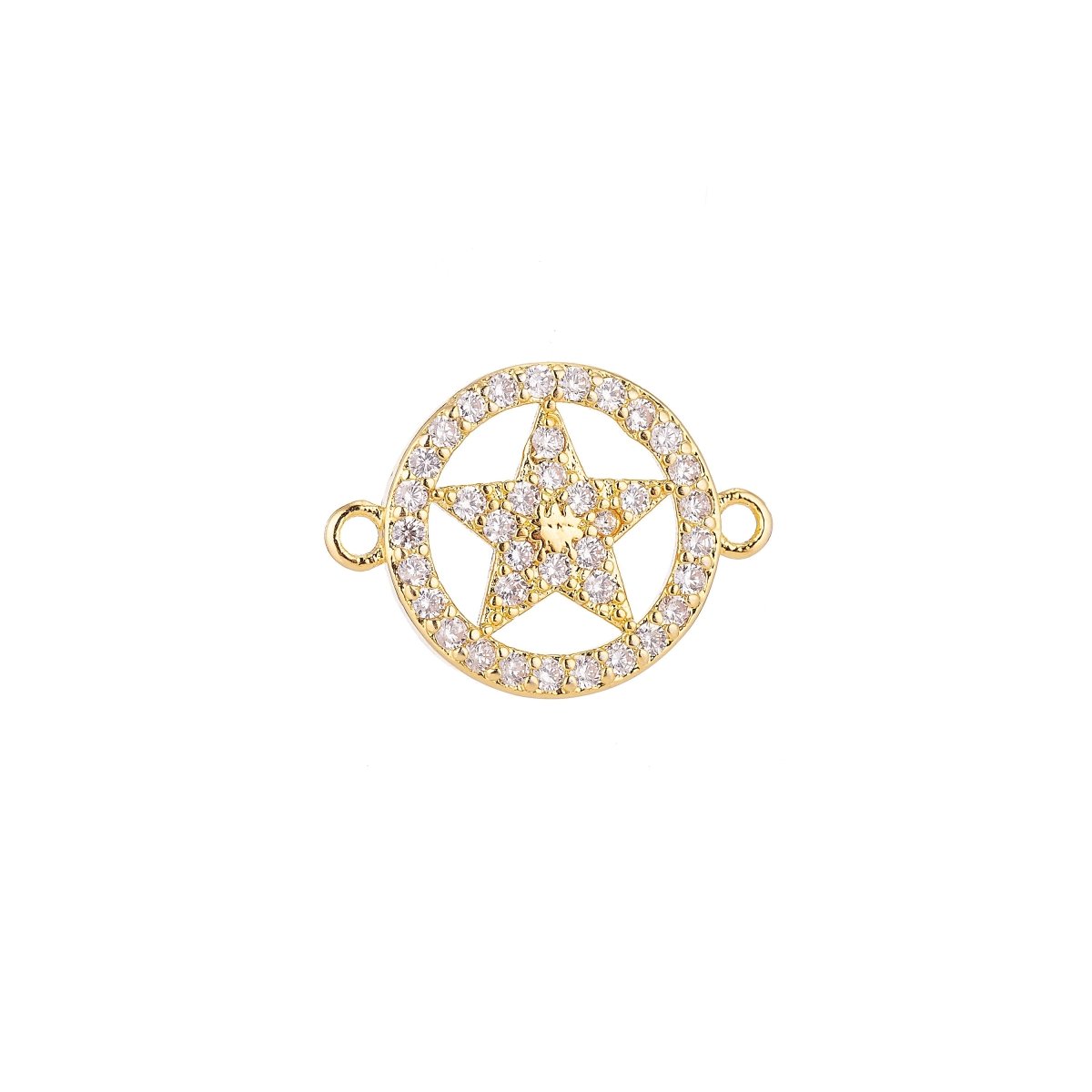 Gold Filled Lovely Elegant Star in Circle Floating Cubic Zirconia Bracelet Charm Necklace Pendant for Jewelry Findings Making, F-035