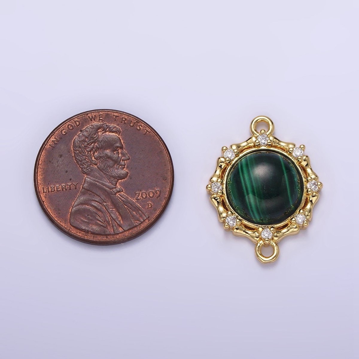 Gold Filled Malachite, Labradorite Clear CZ Dotted Outline Round Connector G-670 G-671