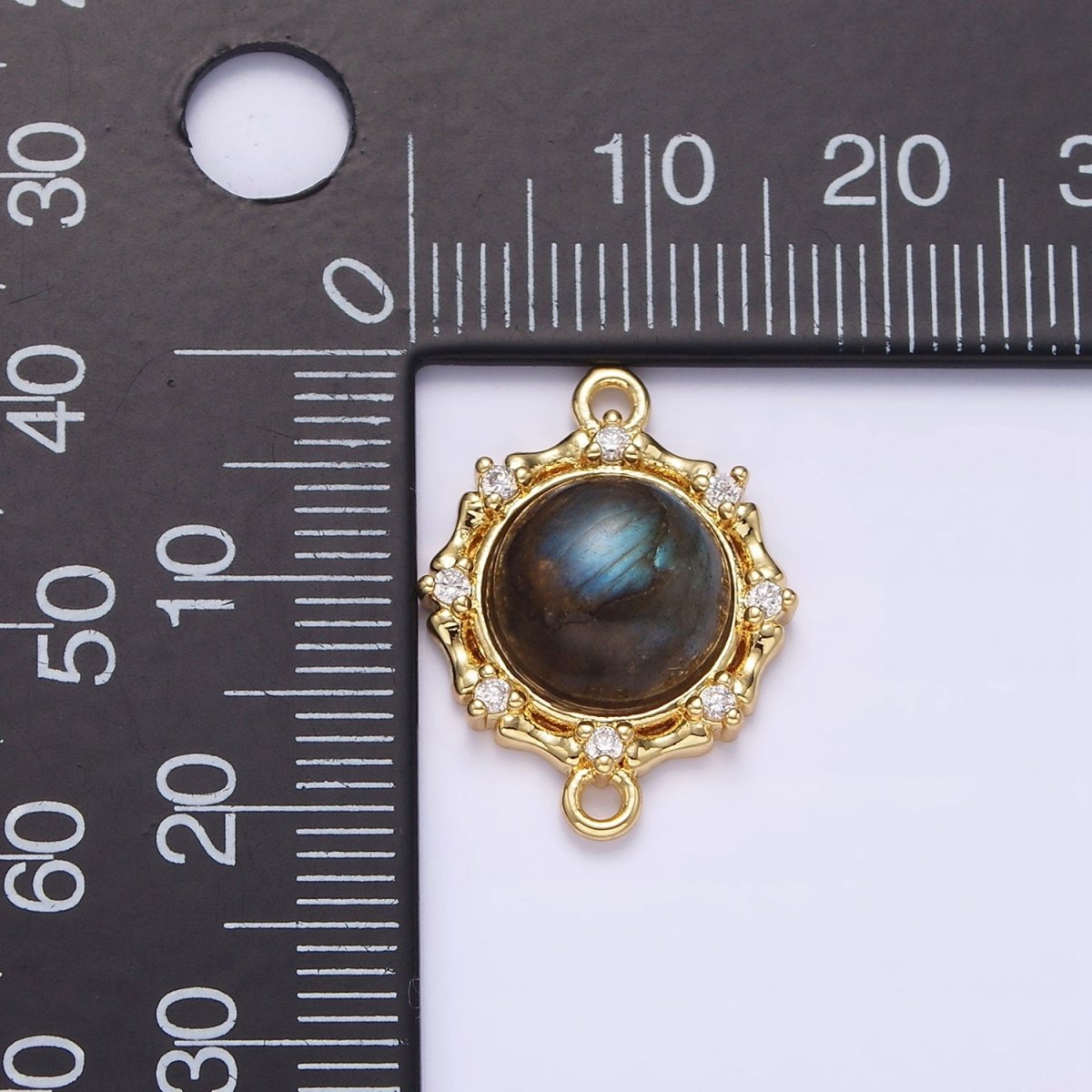 Gold Filled Malachite, Labradorite Clear CZ Dotted Outline Round Connector G-670 G-671