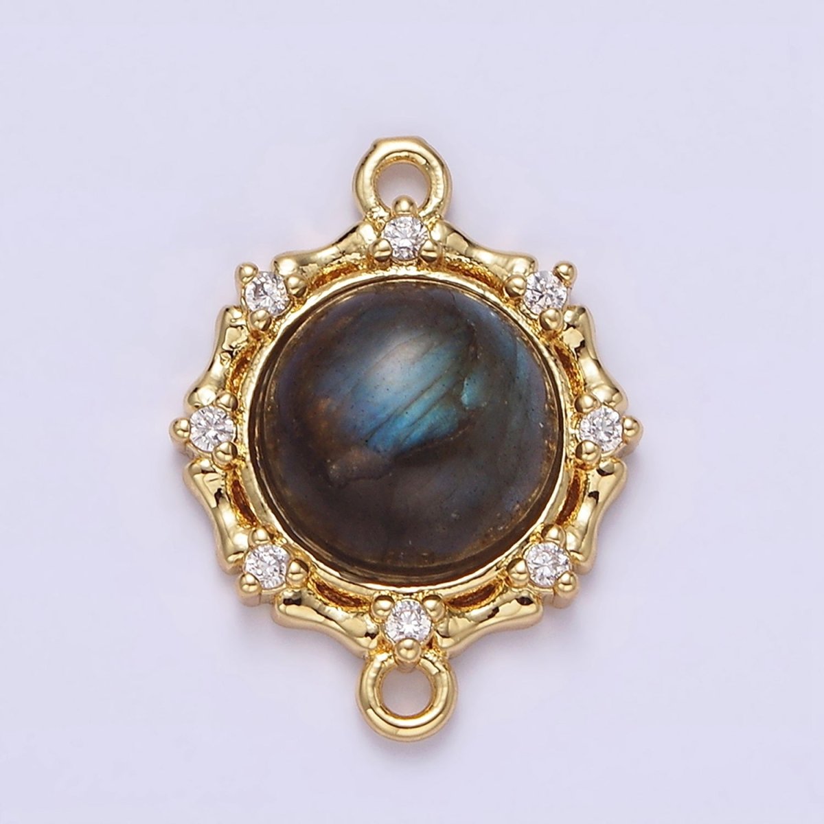 Gold Filled Malachite, Labradorite Clear CZ Dotted Outline Round Connector G-670 G-671