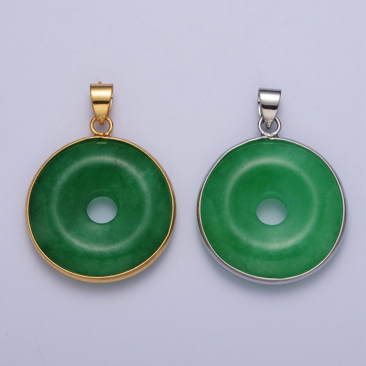 Gold Filled Malaysian Green Jade Donut Pendant in Gold & Silver | AA103 AA104