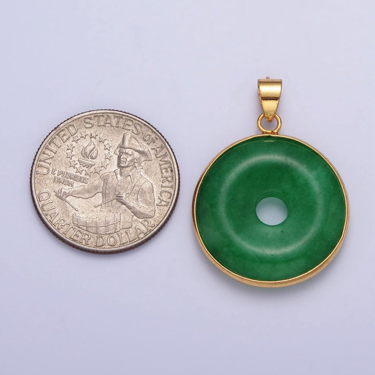 Gold Filled Malaysian Green Jade Donut Pendant in Gold & Silver | AA103 AA104