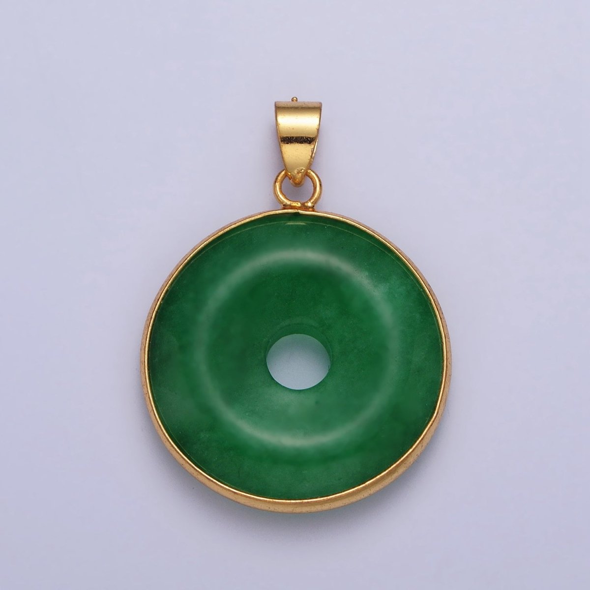 Gold Filled Malaysian Green Jade Donut Pendant in Gold & Silver | AA103 AA104