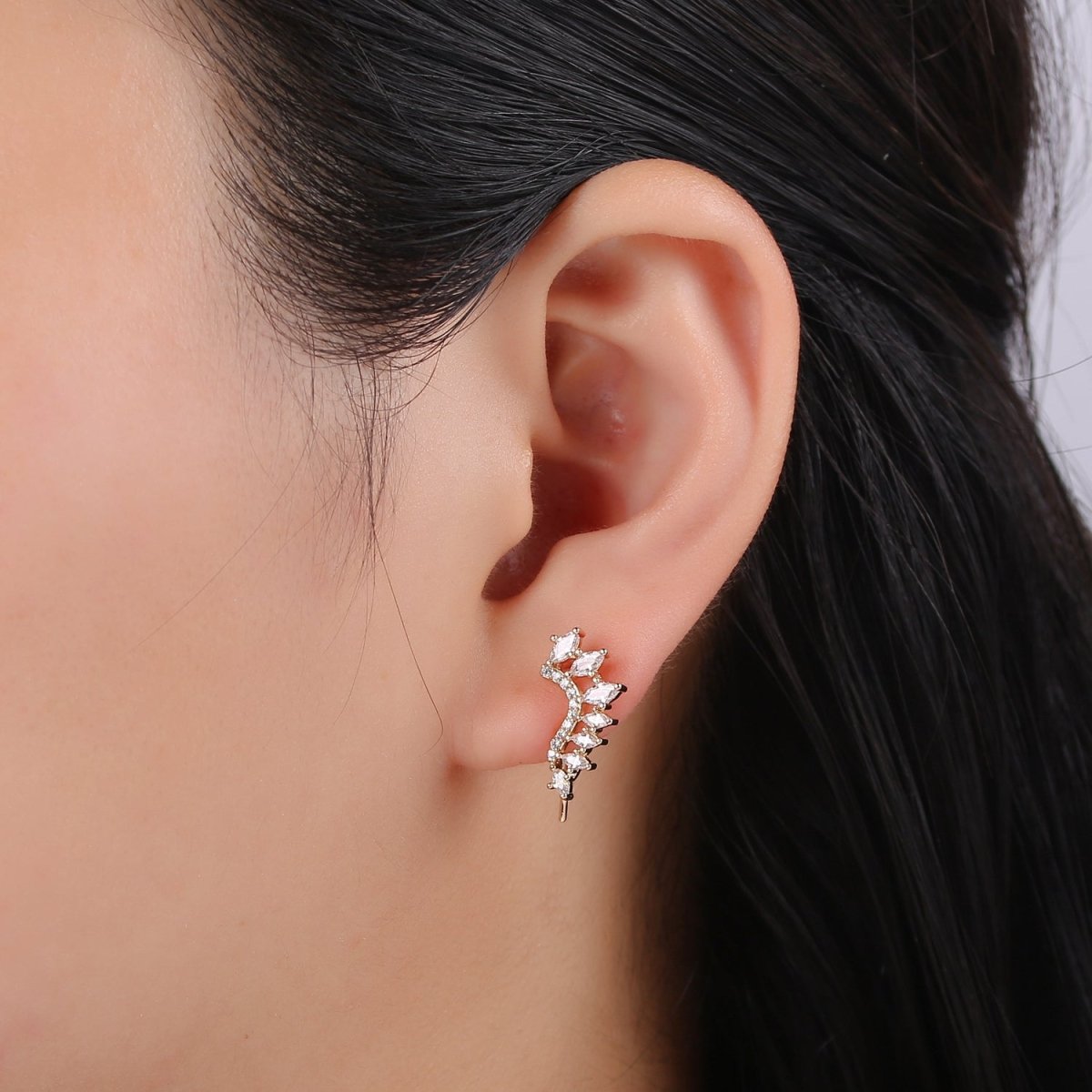 Gold Filled Marquise Curve Stud Earrings CZ Mini Geometric Formal Casual Micro Pave Daily Wear Earring Jewelry P-020 - DLUXCA