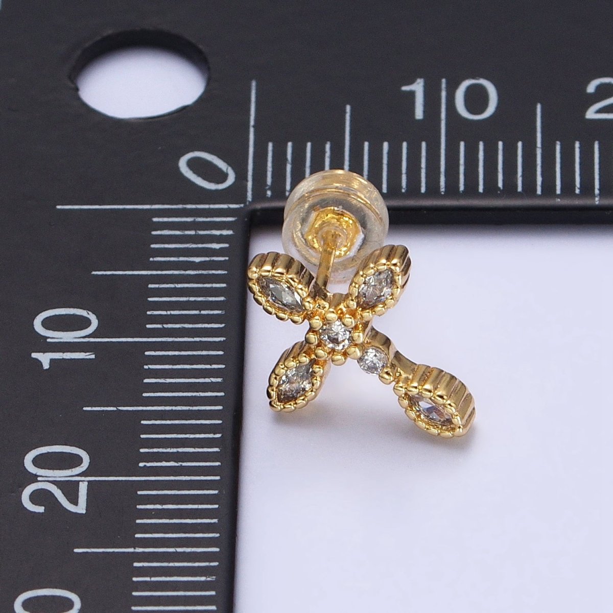 Gold Filled Marquise CZ Religious Cross Stud Earrings in Silver & Gold | AB378 AB559