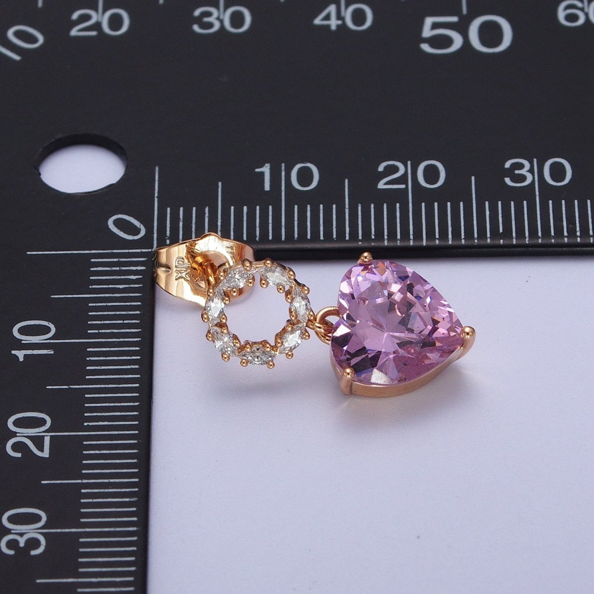 Gold Filled Marquise Round Stud Earring; Clear, Pink CZ Heart Drop Dangle Earrings in Gold & Silver | AD-307~AD-309
